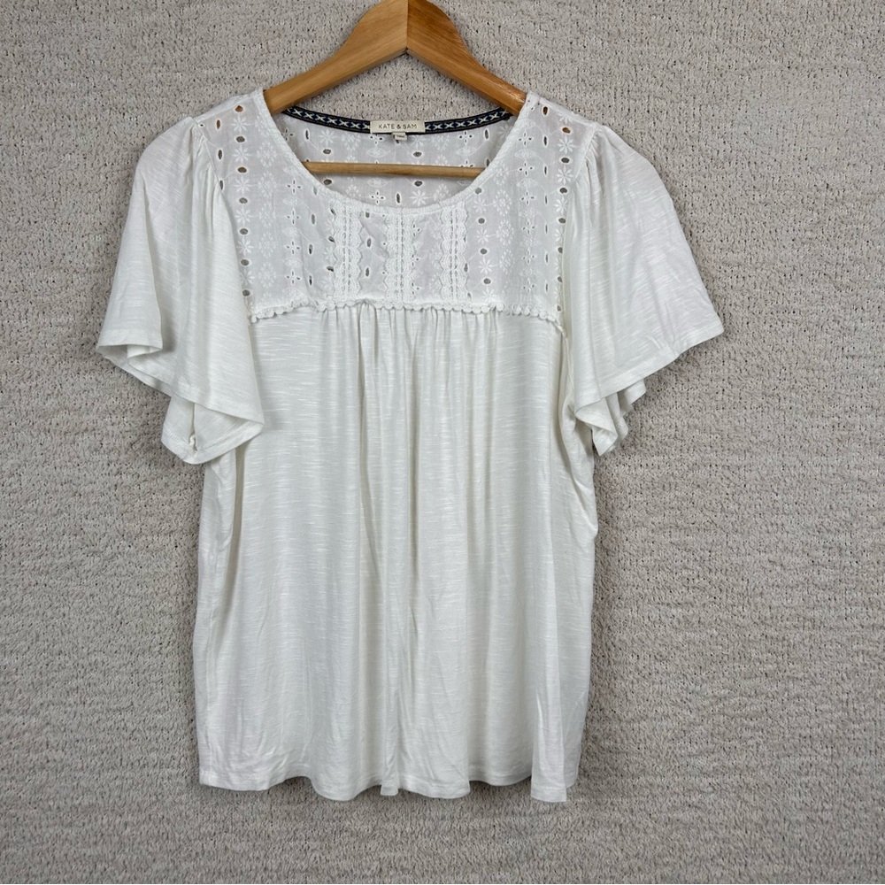 Kate & Sam Top‎ Womens Small Ivory Eyelet Flowy Classic Minimalist Coastal Beach